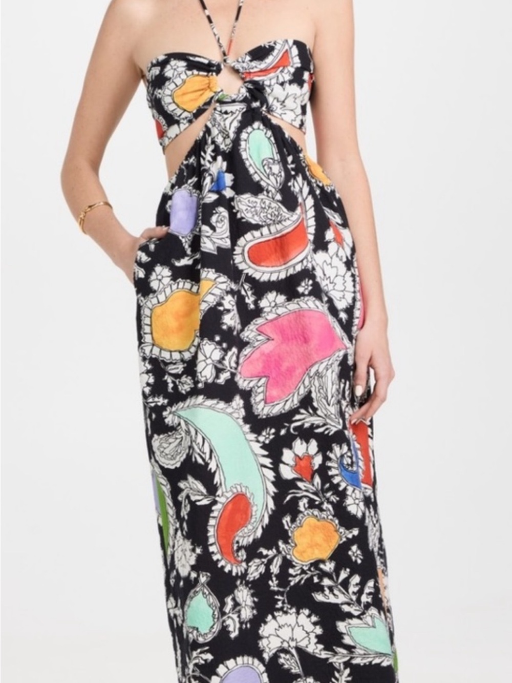 Mara Hoffman Black Cutout Maxi Dress with Multicolor Paisley NWT size XL